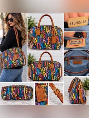 Vintage Dooney & Bourke Multicolor Letter Print Satchel Shoulder Crossbody Bag